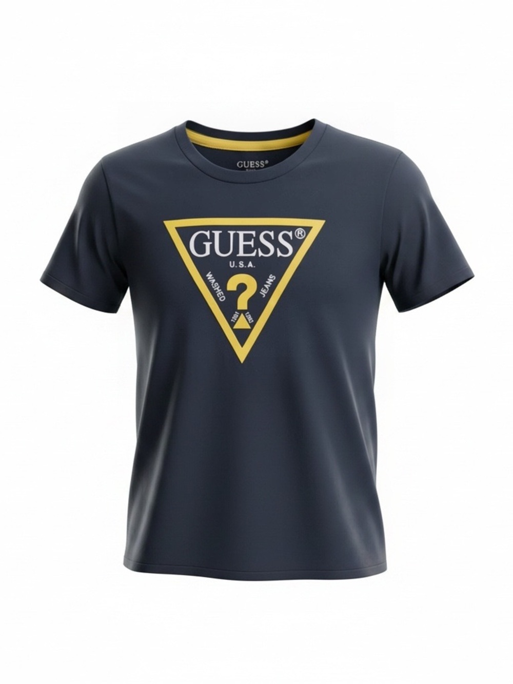 GUESS kids navy Short-Sleeve Logo T-Shirt with Yellow Trim